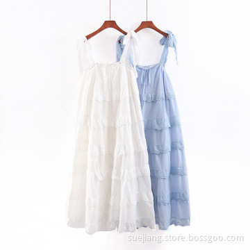 Novo vestido feminino de fada com saia enrugada